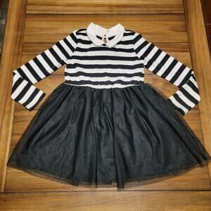 Cat & Jack B&W Stripe LS Dress w/ Black Tule Skirt - Size Small (6-7)